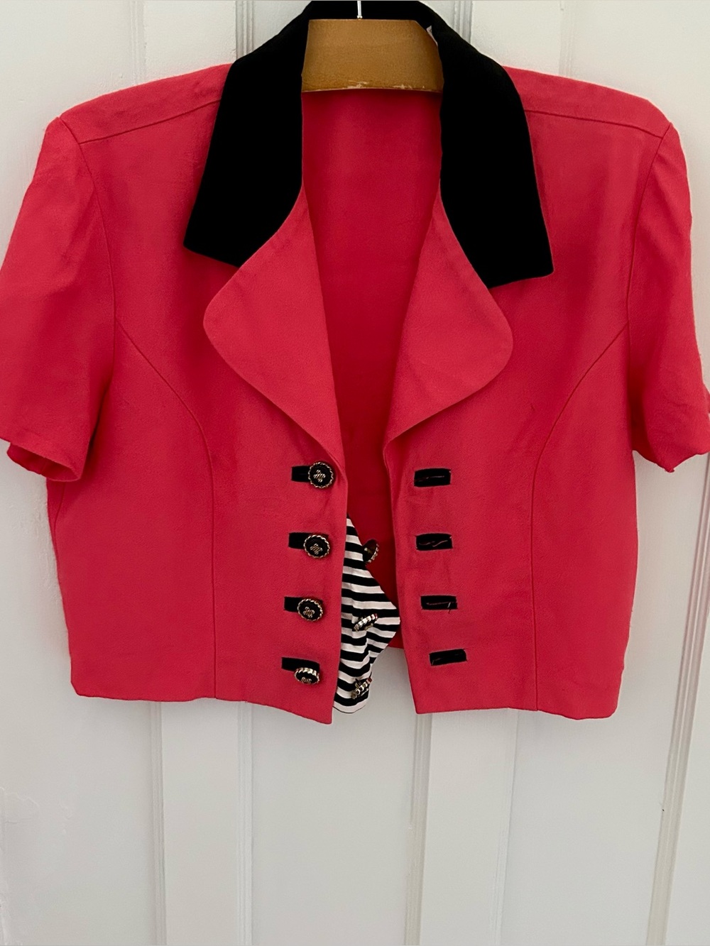 Vintage Scarlett Cropped Nautical Blazer Pink Black Made USA 80s 90s